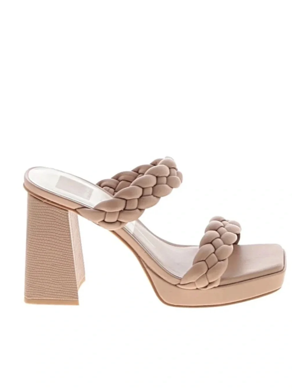 Dolce Vita Braided Strap Platform Slide Heels in Taupe